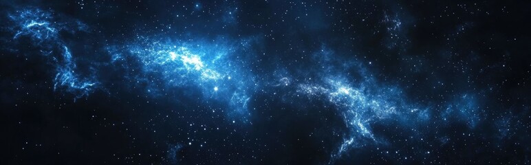 Bright stars in a deep space rendered in 3D cartoon style Dark night sky with a blue cold nebula in interstellar space 2D illustration