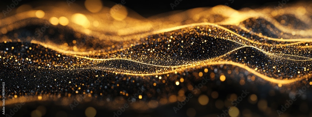 Aufkleber abstract golden sparkles on a black background created through 3d cartoon rendering fantasy fractal 