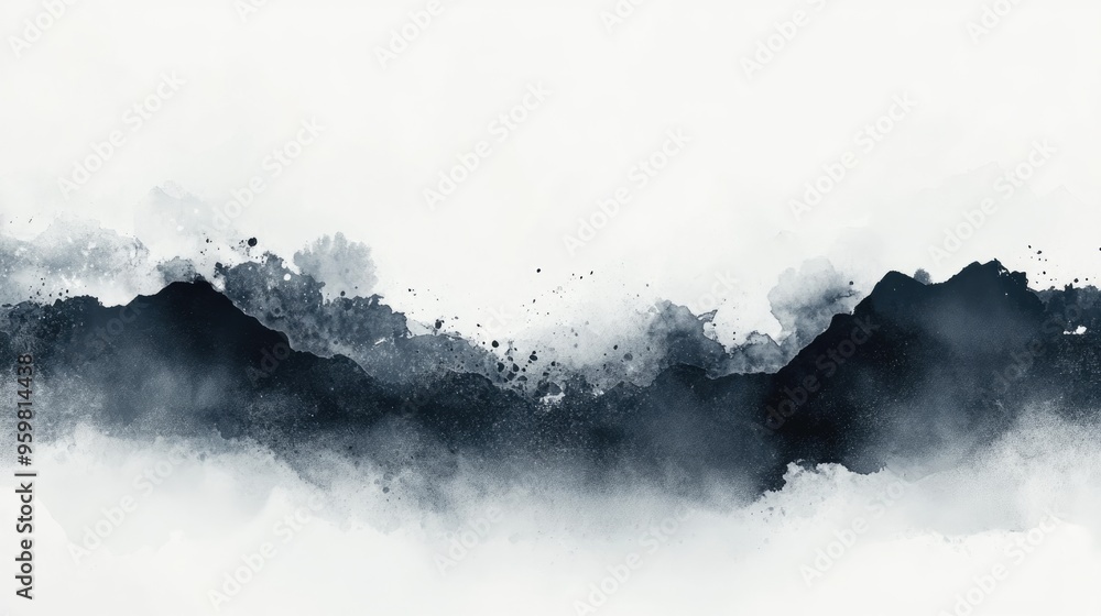 Poster hand painted black and white watercolor background in a 3d cartoon rendering element for your design
