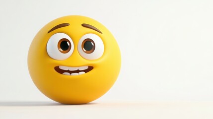 Fototapeta premium A 3D cartoon emoji with a nervous smile, sweating slightly with wide eyes, showing anxiety or unease, on a white background 