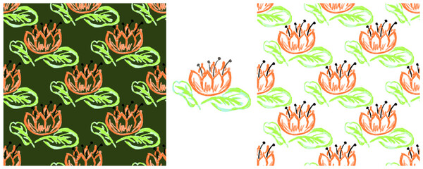 Children's drawings with wax crayons. Set Print