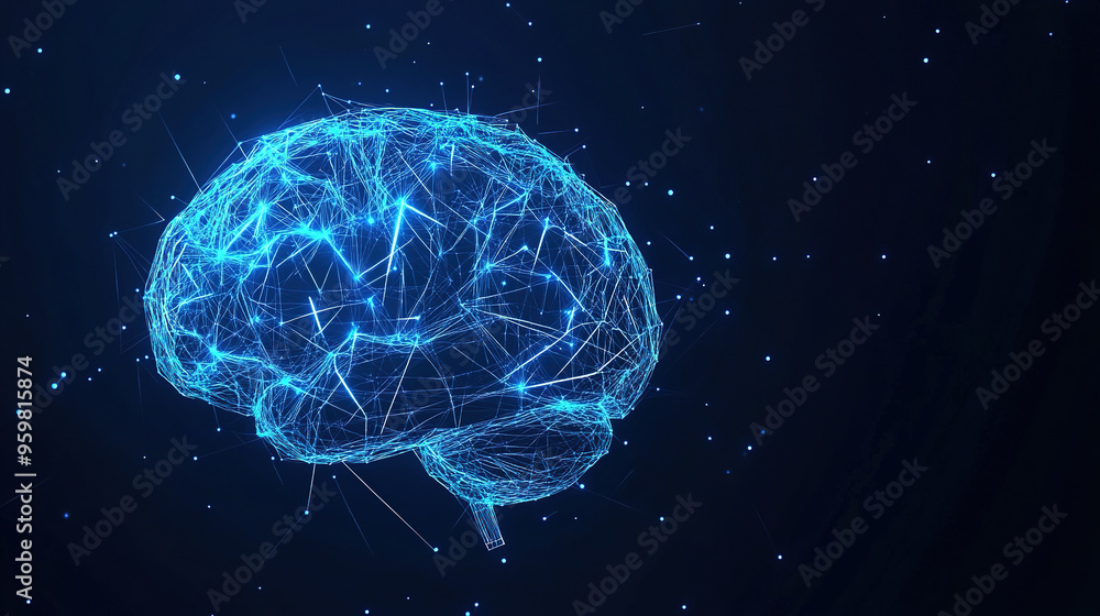 Poster abstract brain hologram background. digital brain. brain artificial intelligence concept. brain acti