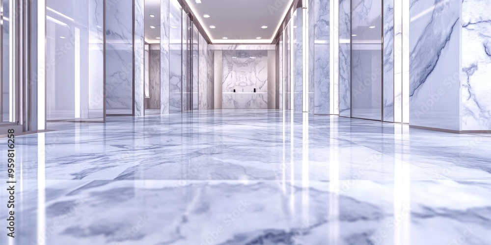 Poster Abstract mockup of an elegant marble floor in an empty dressing room or spa room designed for product display featuring 3D rendering illustration