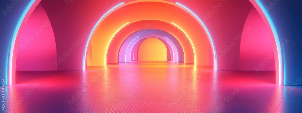Aufkleber abstract 3d render of an arched interior architecture background