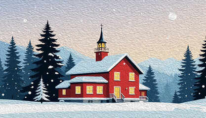Fototapeta premium Merry Christmas card design. Oil painting
