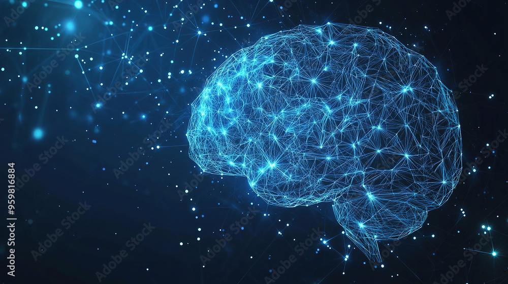 Poster abstract brain hologram background. digital brain. brain artificial intelligence concept. brain acti