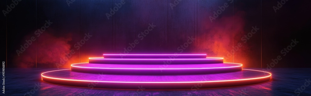 Poster Neon podium for 3D rendering during a promotional week