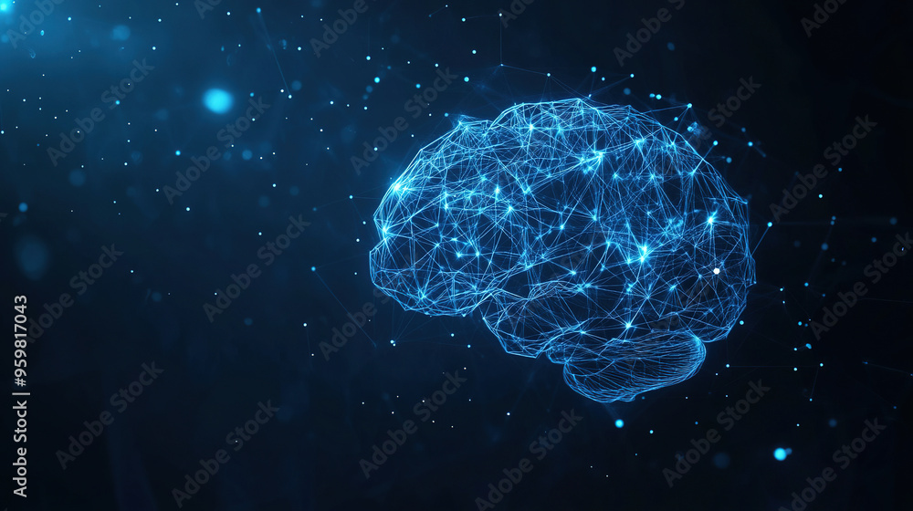 Poster abstract brain hologram background. digital brain. brain artificial intelligence concept. brain acti