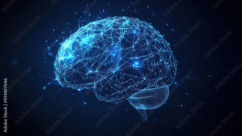 Poster abstract brain hologram background. digital brain. brain artificial intelligence concept. brain acti