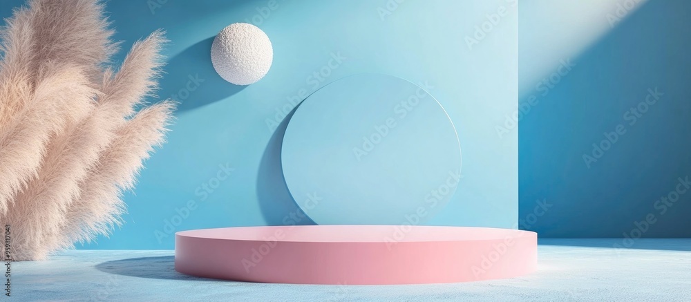 Poster Abstract background featuring a geometric shape podium designed for product presentation 3D rendering
