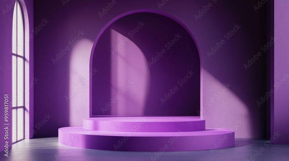 Poster Violet contemporary architectural podium stage designed for product display 3D render
