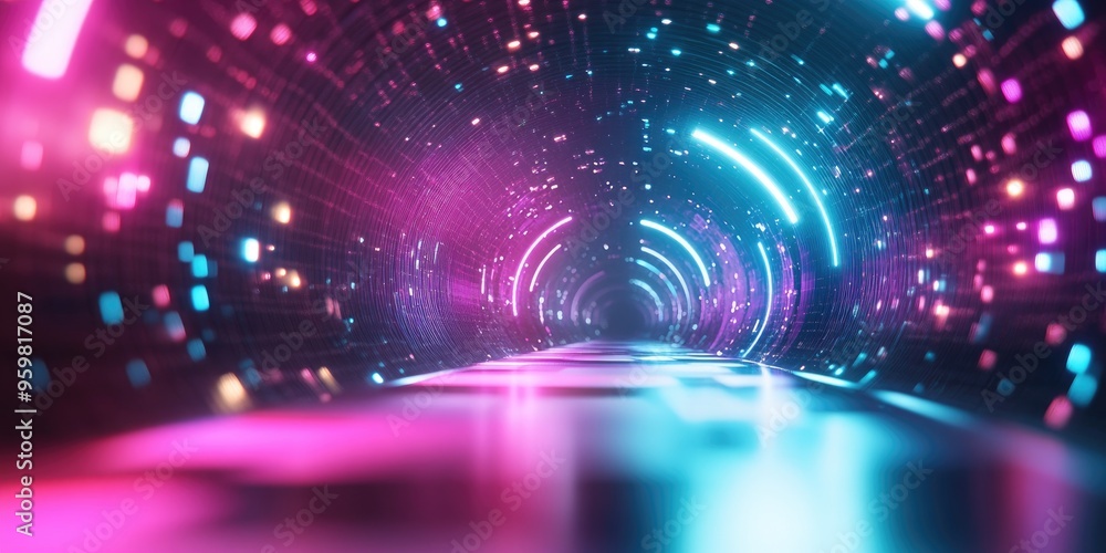 Poster abstract motion through a vibrant disco star corridor with glowing elements