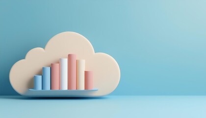 Stylized cloud with colorful bar chart representing data growth and analytics in a modern, minimalist design.