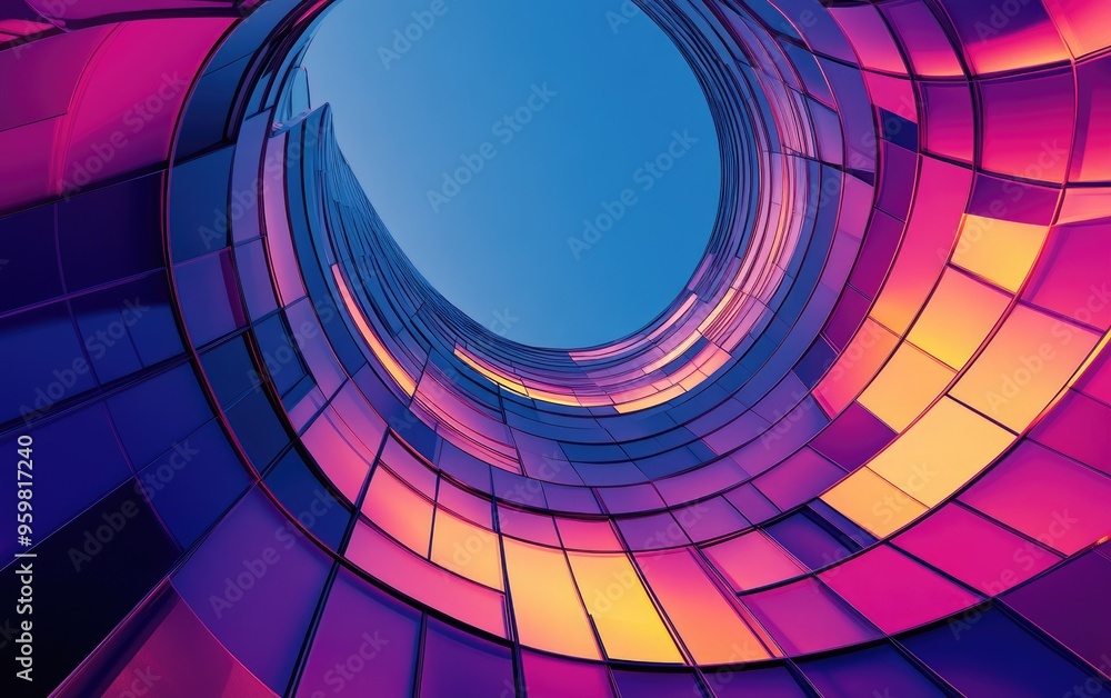 Aufkleber Curved buildings in an abstract architectural background 3D rendering