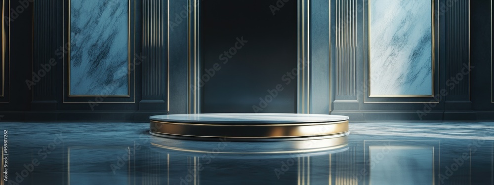Poster elegant background featuring a pedestal and showcase 3d illustration and rendering