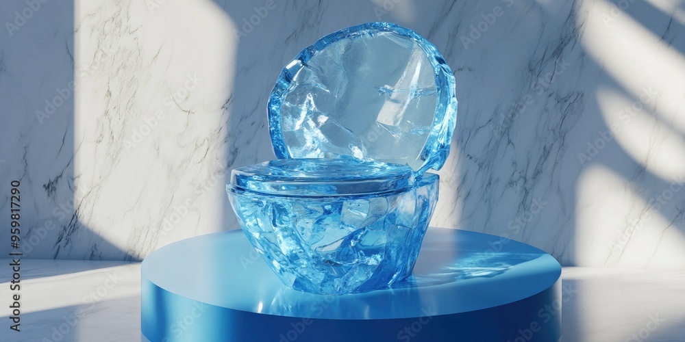 Aufkleber cracked blue ice toilet symbol on a blue podium social media icon for web presentation and design te