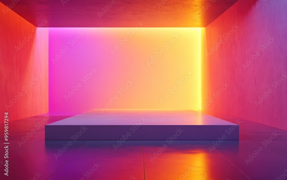 Poster Richly textured gradient walls and platforms Sunlit interior background 3D rendering