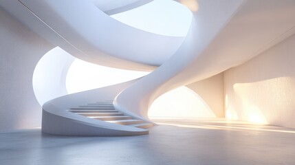 Abstract curved interior design in 3D render showcasing architectural elements