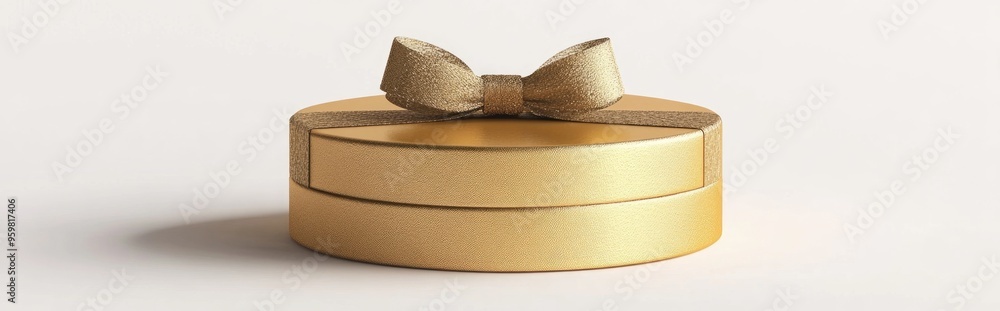 Poster Round gift box isolated on a white background 3D rendering