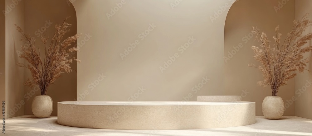 Aufkleber minimalistic podium design with a brown backdrop for product display 3d rendering visualization