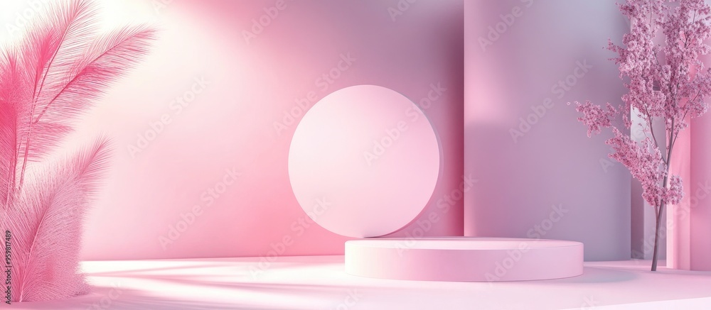 Aufkleber abstract pastel colored scene featuring a pink geometric podium in the background 3d rendering