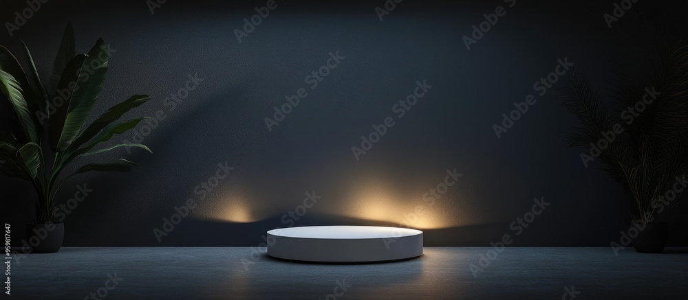 Poster minimalist cylinder podium on dark background product showcase mockup stage pedestal or platform 3d 