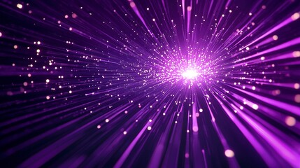 Fototapeta premium Purple neon light streaks radiating from the center on a dark background, evoking themes of technology, big data, and bots. generative ai