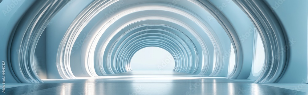 Poster futuristic architectural background featuring an arched interior in 3d render