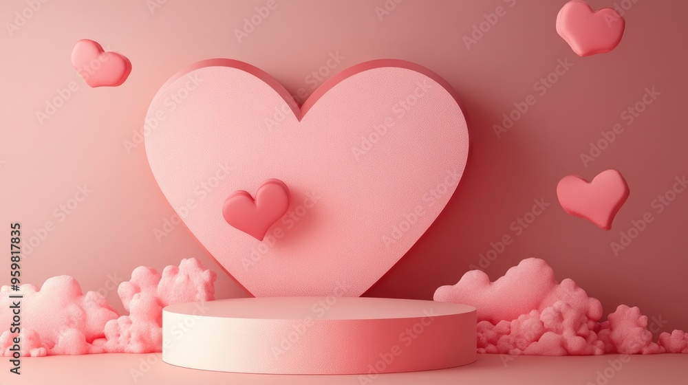 Poster Minimalist heart shaped background mockup featuring a podium Product display scene in 3D rendering