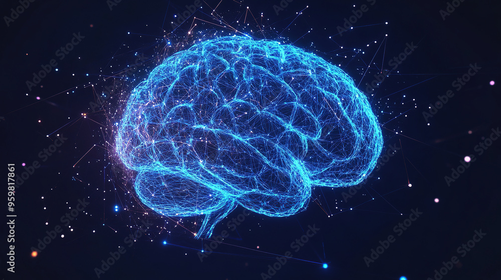 Poster abstract brain hologram background. digital brain. brain artificial intelligence concept. brain acti