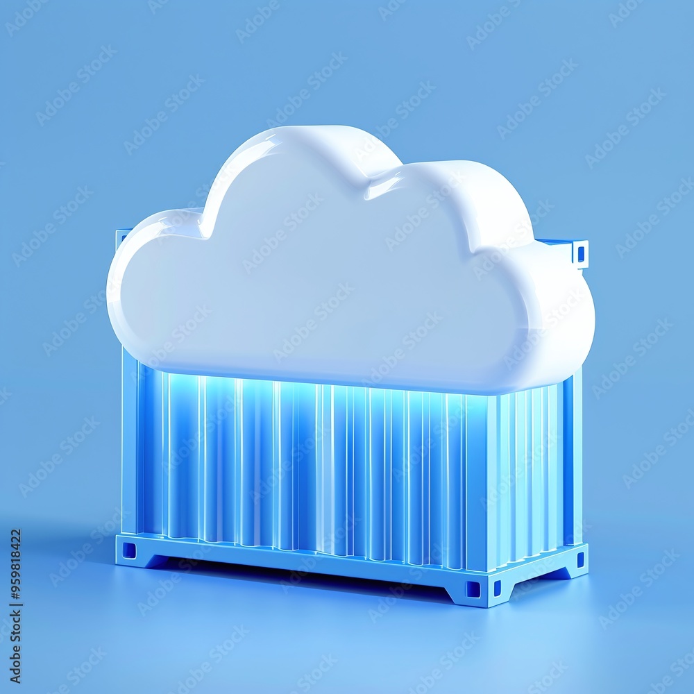 Poster 3d illustration of a cloud computing concept with a cloud on top of a container. ideal for tech and 