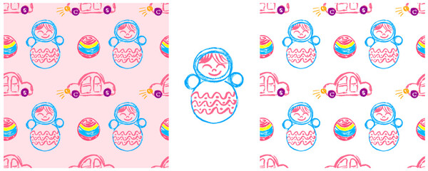 Children's drawings with wax crayons. Set Print