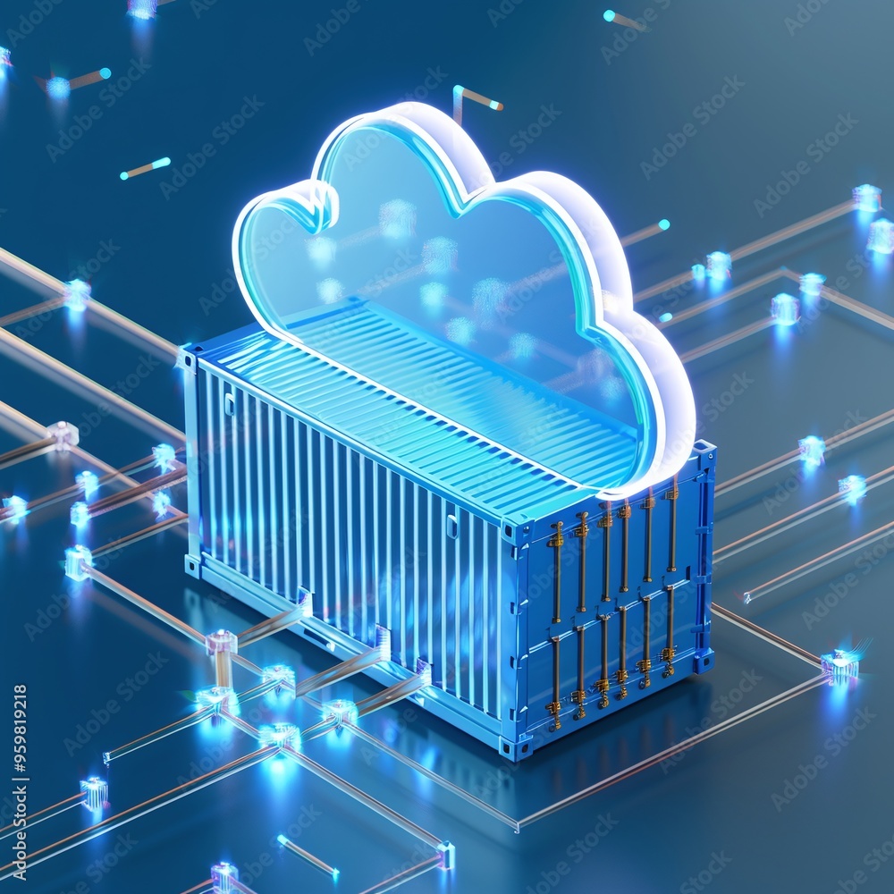 Poster 3d illustration of cloud computing and data storage concept. digital cloud technology with a blue co