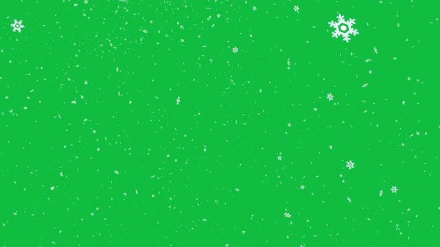 Isolated falling snow snowflakes new year winter on chroma key green screen alpha channel background