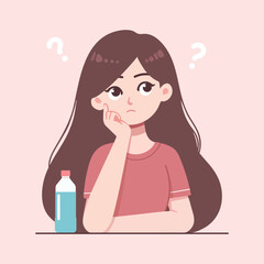 Cute young woman confused flat design vector illustration
