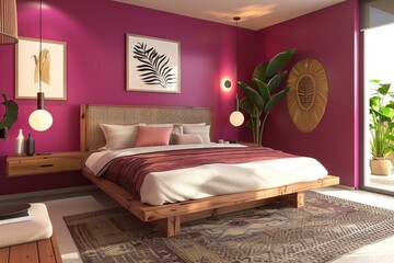 Elegant and Minimalist Bedroom with a Touch of Tropical Vibes