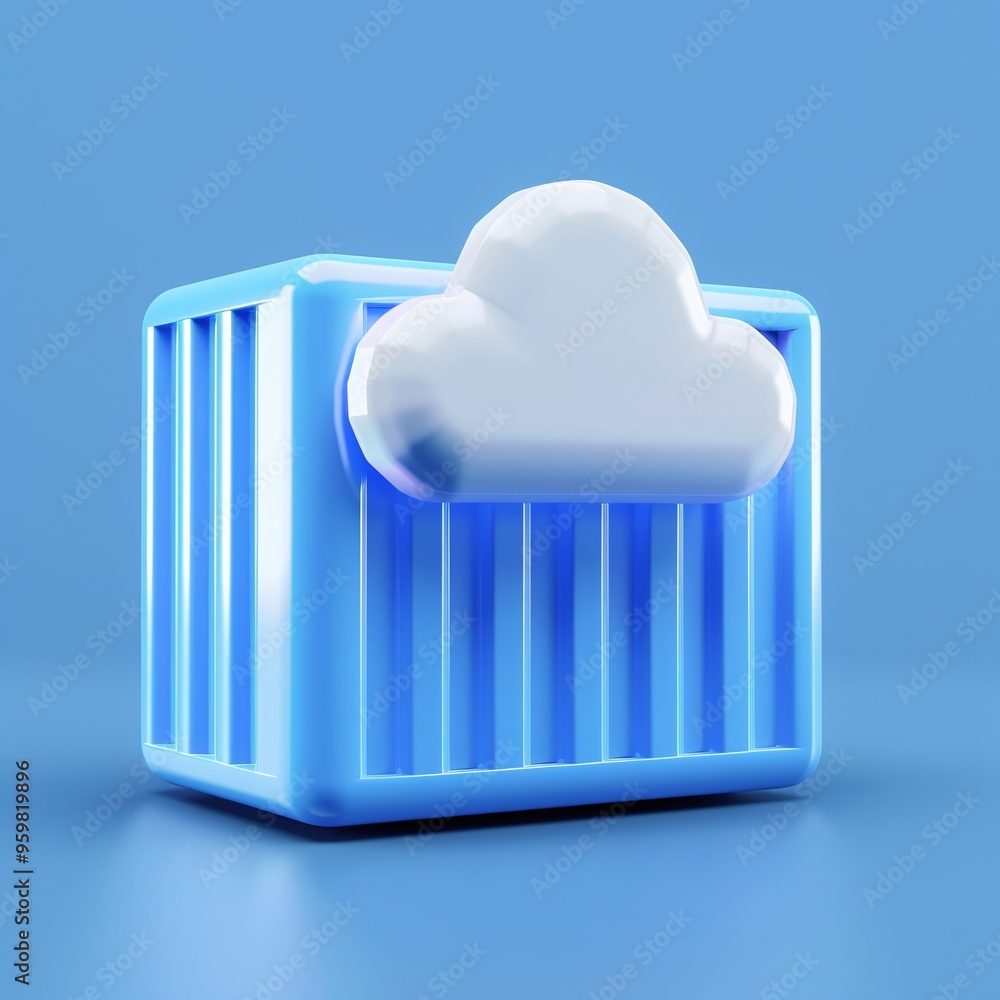 Poster 3d rendering of a cloud icon on a blue background symbolizing cloud storage and technology.