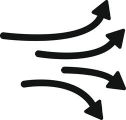 Simple vector icon representing airflow, ventilation or wind direction with black arrows