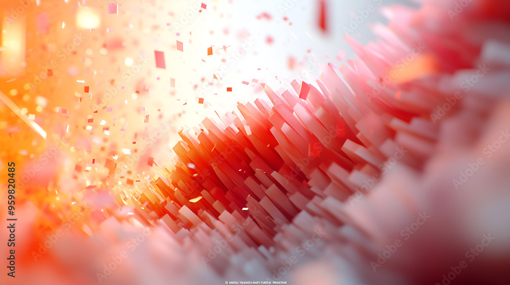 Aufkleber Vibrant abstract composition of red and orange blocks creating dynamic wave-like patterns in a modern digital setting