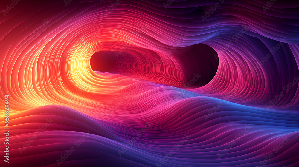 Poster vibrant abstract waves in a gradient of red, orange, and blue create a mesmerizing texture in a surr