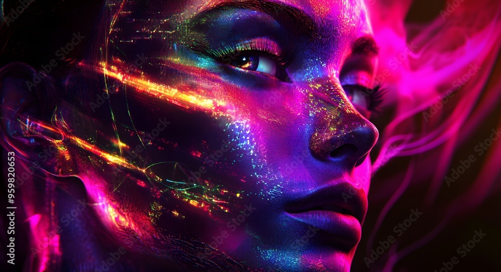 Canvas Prints 47. **futuristic face art incorporating holographic and digital elements**