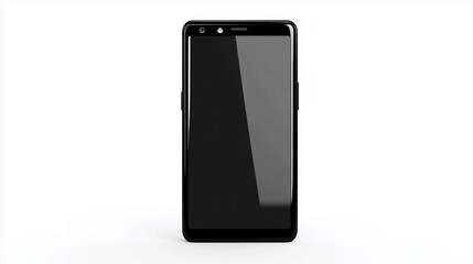 Realistic black smartphone design with blank screen on clean white background