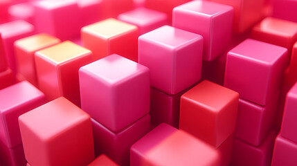Obraz premium Colorful arrangement of pink and red cubic blocks on a vibrant surface creating an abstract design