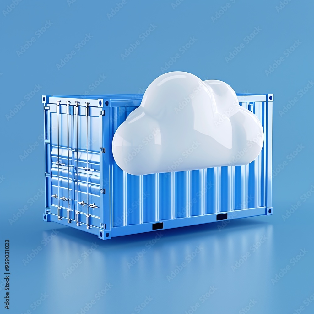Aufkleber blue shipping container with a fluffy white cloud icon, representing cloud computing and technology 