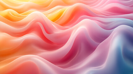 Obraz premium Colorful waves flow across a soft surface, blending shades of orange, pink, and purple, creating an abstract visual effect