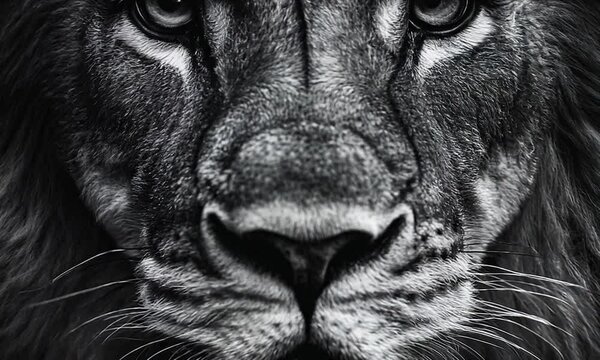 Close Up Portrait of a Lion in Black and White