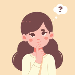 Flat Cartoon Illustration of a Confused Woman with a Questioning Expression