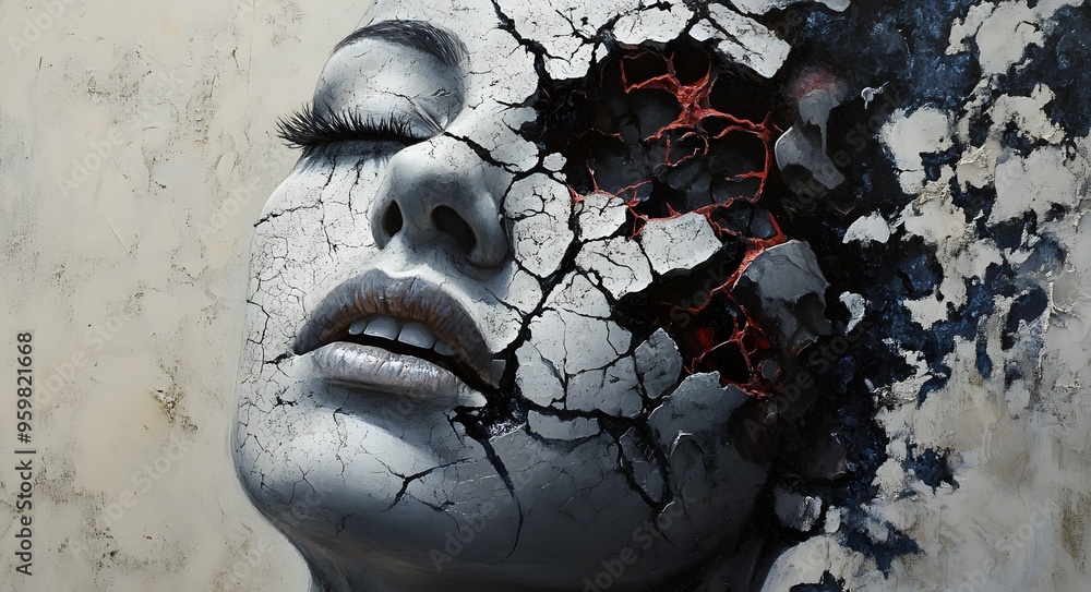 Poster 49. **abstract face art with deconstructed elements and layered textures**