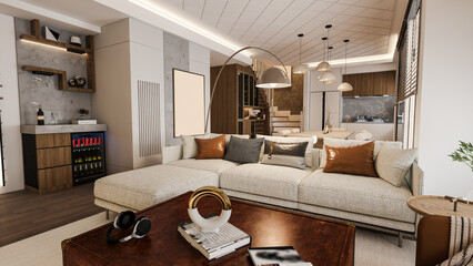 luxury hotel room, interior of a room, Living Room Interior, 3d design, rendering image, armchair