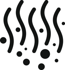 Black smoke with round particles is rising up on a white background